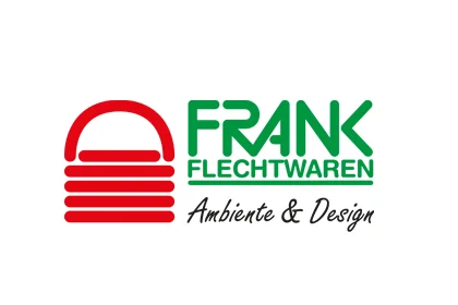 Logo of Frank Flechtwaren with red basket symbol, green company name and lettering Ambiente & Design