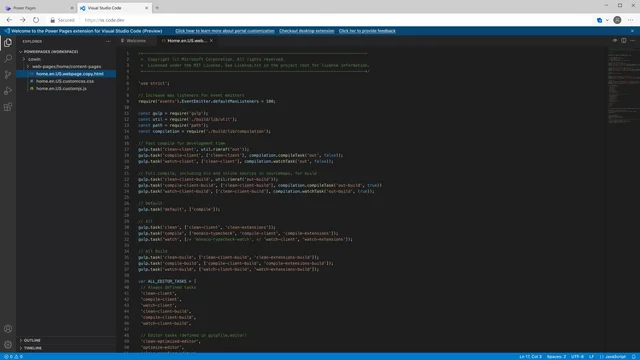 Professionell entwickeln – mit Visual Studio Code Screenshot Visual Studio Code mit geöffneter JavaScript-Datei, die Gulp-Aufgaben definiert