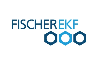 FISCHER EKF GmbH & Co. KG: Logo Wortmarke FISCHER EKF in zwei Blautönen; darunter drei Sechsecke mit blauer Kontur und weißer Mitte