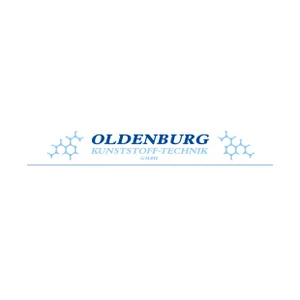 Logo der Oldenburg Kunststoff-Technik GmbH Logo der Oldenburg Kunststoff-Technik GmbH mit blauem Schriftzug und Molekül-Symbolen.