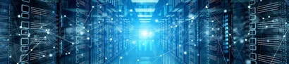Modern, highly interconnected IT infrastructure | 1905 x 425 pixel Highly interconnected IT infrastructure in a cutting-edge server room