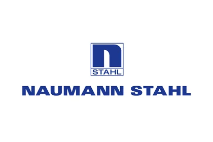 NAUMANN STAHL GmbH & Co. KG: Logo Blaues Logo „NAUMANN STAHL“ mit quadratischer Bildmarke „N STAHL“ darüber, auf weißem Grund.