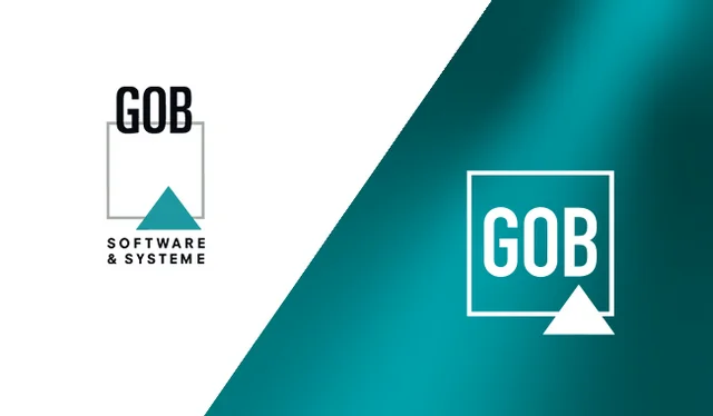Alt und neu: Links altes GOB Software & Systeme-Logo, rechts neues GOB-Logo im Quadrat.