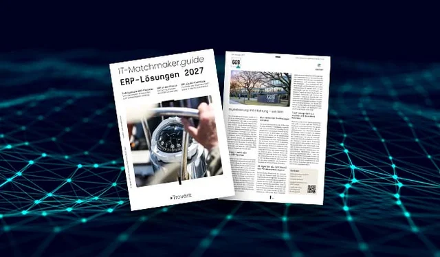 Titelseite des IT-Matchmaker-Guides ERP-Lösungen 2027 neben dem GOB-Unternehmensprofil.
