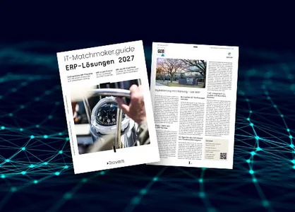 Titelseite des IT-Matchmaker-Guides ERP-Lösungen 2027 neben dem GOB-Unternehmensprofil.