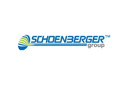 Logo of the Schoenberger Group with blue-green sphere graphic and blue lettering.