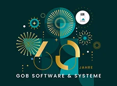 60 Jahre GOB Software & Systeme Jubiläumsgrafik zu 60 Jahren GOB mit stilisierter Zahl 60 und Feuerwerksmotiven.