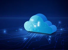 unitop geht in die Cloud Digital vernetzte Wolke vor blauem Hintergrund, als Symbol für Cloud-Computing-Technologien