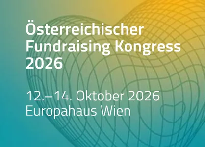 Österreichischer Fundraising Kongress 2026 in Wien: Wir sind dabei Grafik zum Österreichischen Fundraising Kongress 2026 vom 12. bis 14. Oktober im Europahaus Wien.