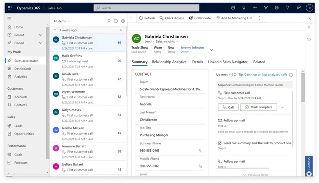 Dynamics 365 Sales Oberfläche - Einsatz von KI