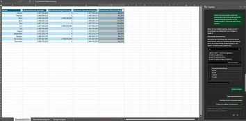 Microsoft 365 Copilot berechnet in Excel die prozentuale Zielerreichung der Spenden für jeden Monat