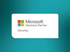 We are Microsoft Solutions Partner for Security Microsoft partner designation for the Security solution area on a turquoise background.