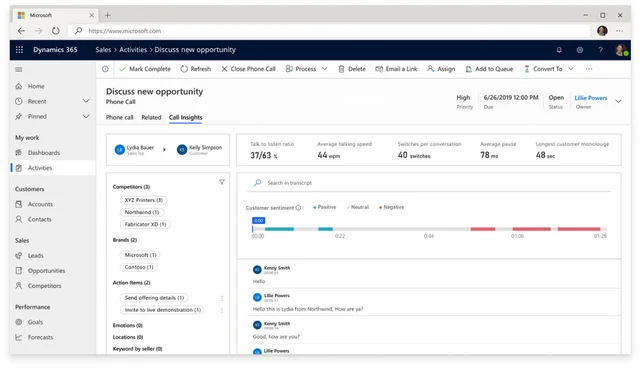 Dynamics 365 Sales Oberfläche - Coaching in Echtzeit
