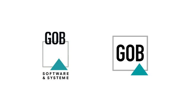Vergleich: Links altes GOB Software und Systeme-Logo, rechts neues GOB-Logo in Farbe.