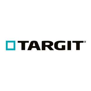 Logo of business intelligence provider TARGIT with black lettering and turquoise square