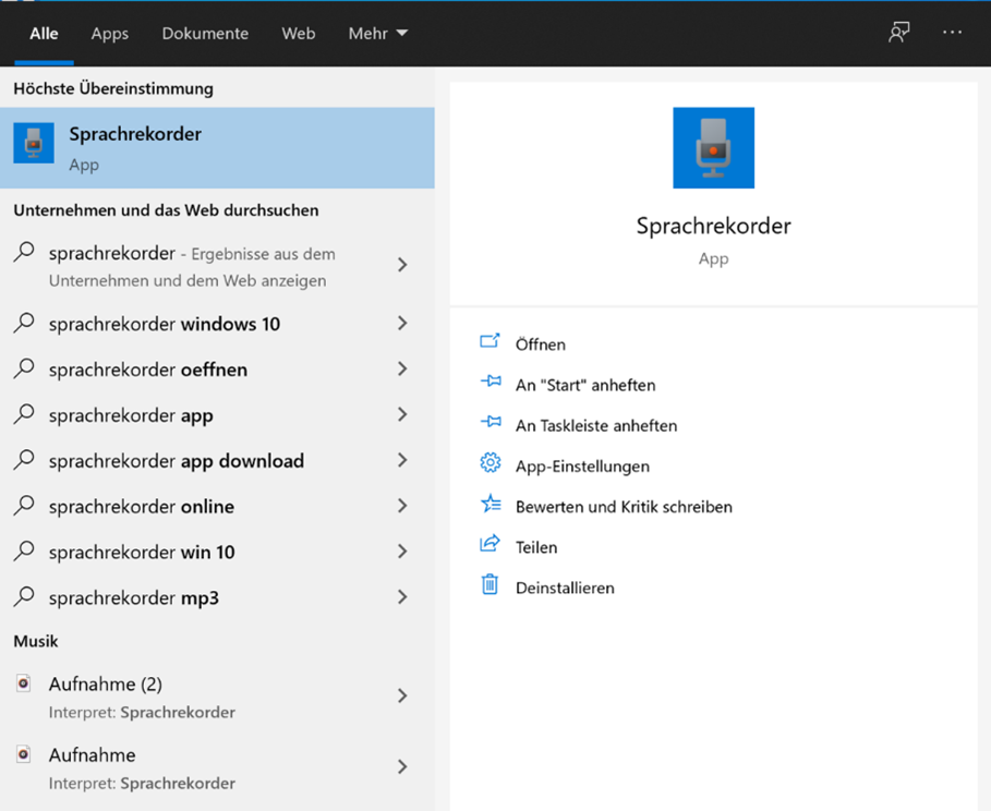 Windows Sprachrekorder App